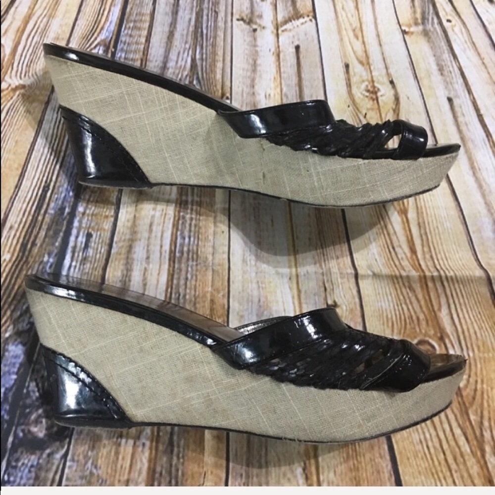 Clark’s Black Slip On Peep Toe 3 1/4” Wedge Sandal - Picture 3 of 6